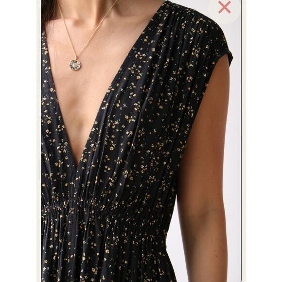 GANNI | Floral Printed Crepe Plunging Midi Dress in Black Size 34 US 2 - Picture 3 of 9